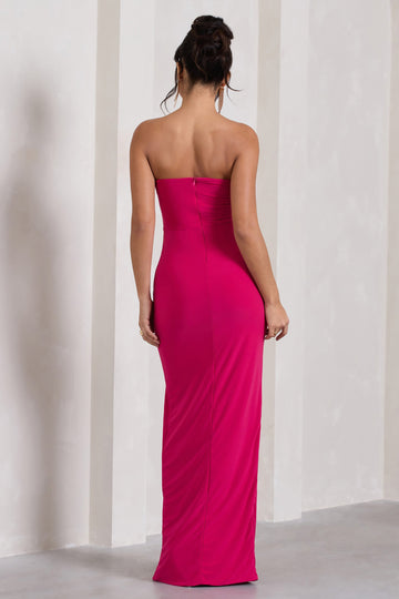 Dawning Hot Pink Bandeau Knotted Split Maxi Dress